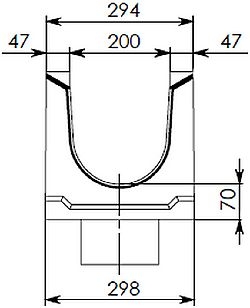 Типовая схема лотка BGU DN200 с вертикальным водоотводом