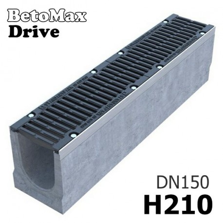 Лоток водоотводный BetoMax Drive ЛВ-15.21.21-Б бетонный с решеткой щелевой чугунной ВЧ кл. D (комплект)