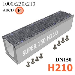 Чертеж бетонного лотка SUPER DN150 H210, кл. E, вид сбоку