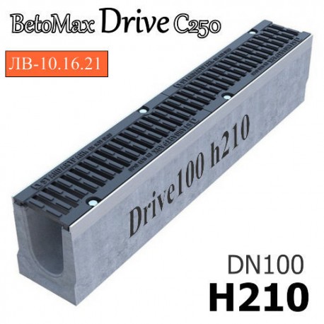 Лоток BetoMax Drive ЛВ-10.16.21-Б бетонный с решеткой щелевой чугунной ВЧ, кл. C