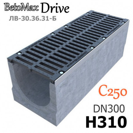 Лоток BetoMax Drive ЛВ-30.36.31-Б бетонный с решеткой щелевой чугунной ВЧ, кл. C (комплект)