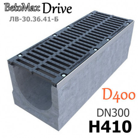 Лоток BetoMax Drive ЛВ-30.36.41-Б бетонный с решеткой щелевой чугунной ВЧ, кл. D (комплект)
