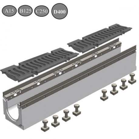 Сборный железобетонный лоток DN100 H205 с решеткой, кл. D400