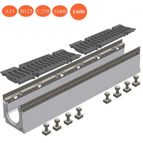 Бетонный сборный лоток DN100 H205 с решеткой, кл. E600