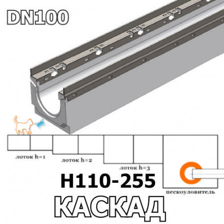 Железобетонный лоток сборный DN100 каскадный