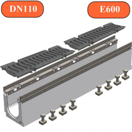 ЖБ лоток DN110 H230 сборный с решеткой E600