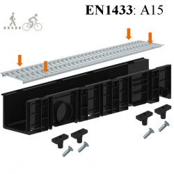 Лоток пластиковый DN150 H180 с решеткой стальной A15