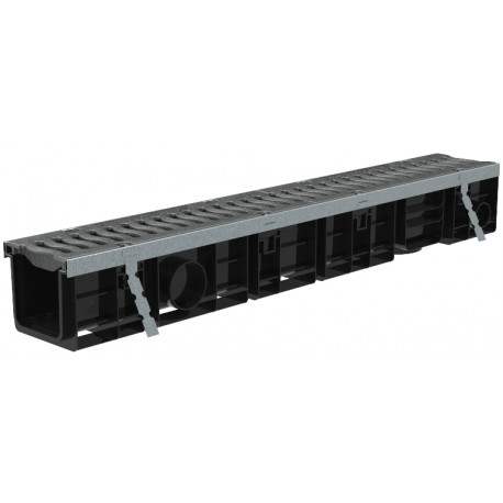 Лоток пластиковый ЛВП DN100 H134 с решеткой щелевой чугунной ВЧ, кл. E600 (комплект)