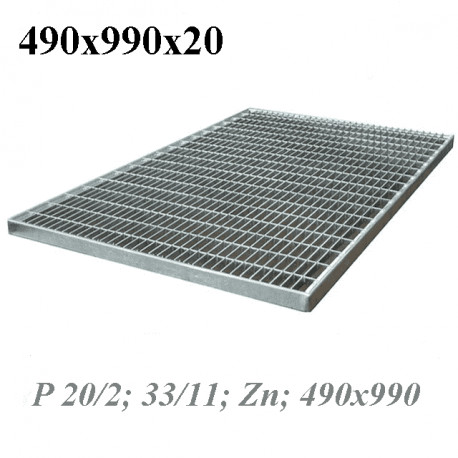 Придверная стальная оцинкованная решетка 490х990х20, ячейка 33х11