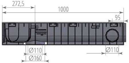 Чертежный вид лотка Norma Plastik DN200 H185