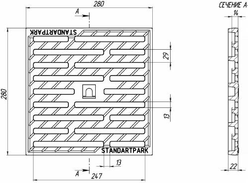 Решетка водоприемная Basic РВ-28.28 щелевая чугунная СЧ оцинкованная, кл.С 333006