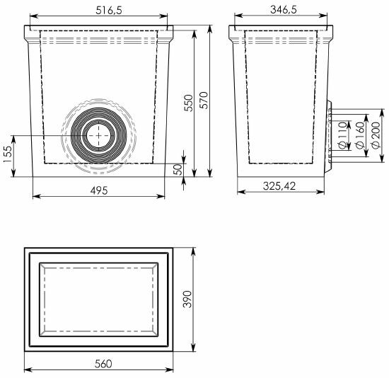 Чертеж: Нижняя часть 560/390/570 для пескоуловителя DN200