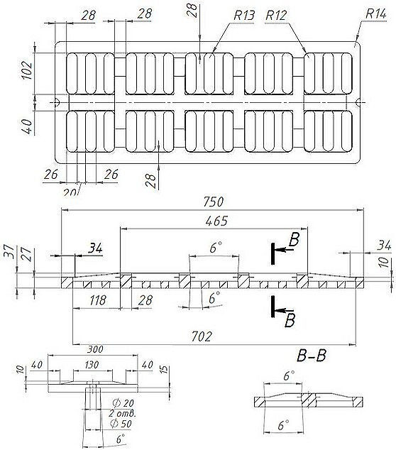 Решетка водоприемная СЧ 750*300*27 - чугунная, кл. D400