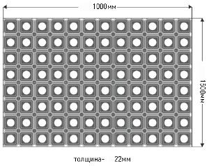 Чертеж ячеистого коврика 1000х1500х22