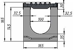 Чертеж: лоток SUPER DN100 h165, вид спереди