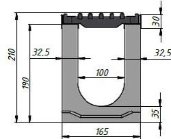 Чертеж: лоток SUPER DN100 h210, вид спереди