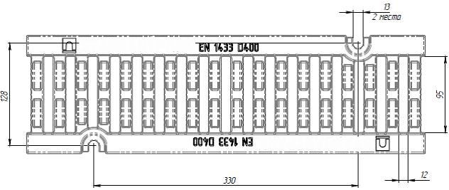 Чертежный вид сверху: решетка Drive РВ-10.15.50-щель-ВЧ, кл. D