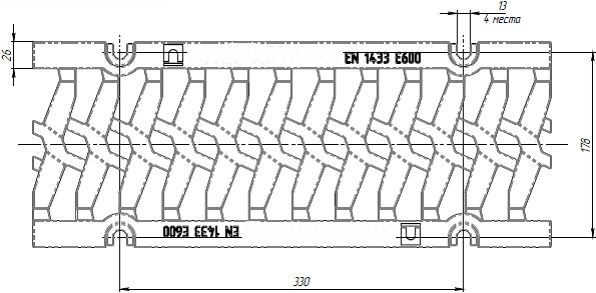 Чертежный вид сверху: решетка Drive РВ-15.20.50-шина-ВЧ, кл. E,