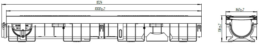 Чертеж лотка PolyMax Drive ЛВ-10.16.12-ПП с чугунной решеткой, кл. D