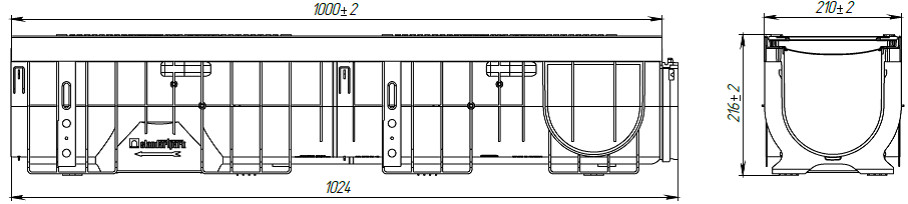 Чертеж лотка PolyMax Drive ЛВ-15.21.20-ПП с чугунной решеткой, кл. C