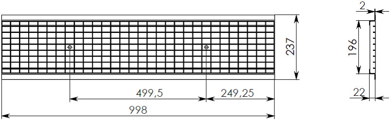 Чертеж ячеистой стальной решетки DN200