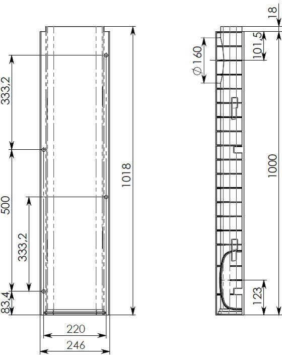 Чертеж лотка DN200 H100 из пластика