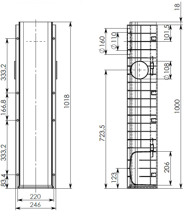 Чертеж лотка DN200 H185 из пластика