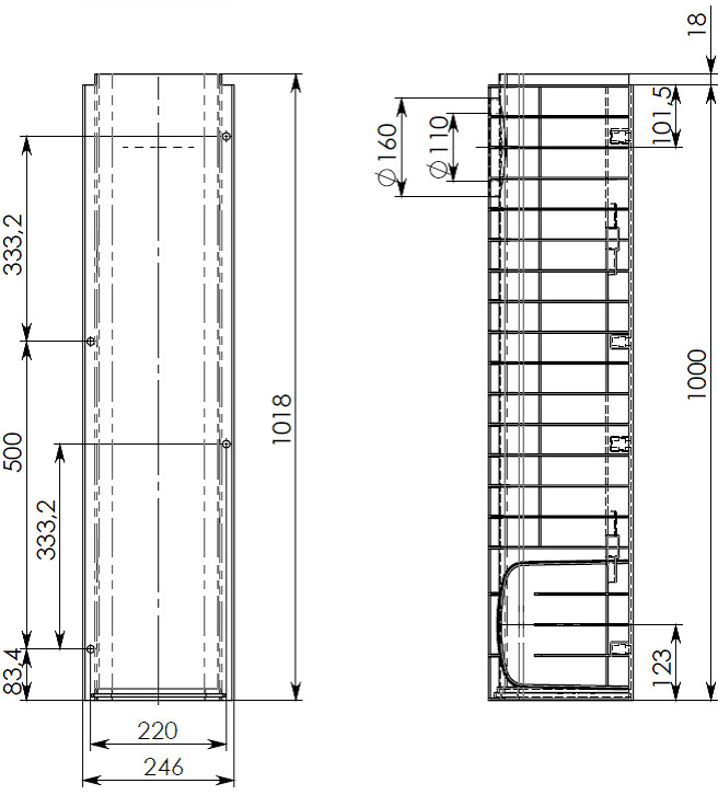 Чертеж лотка DN200 H235 из пластика