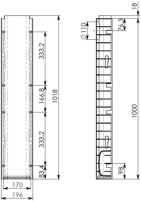 Чертеж лотка DN150 H100 из пластика