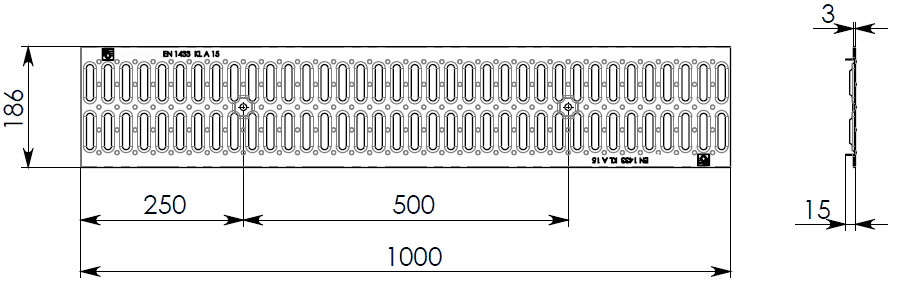 Схема: Решетка Gidrolica Standart DN150 стальная оцинкованная, кл. A15