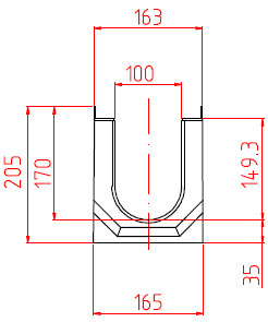 Чертеж сборного лотка DN100 H205 кл. E