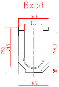 Чертеж: Железобетонный лоток DN100 с уклоном, высота 250 вход