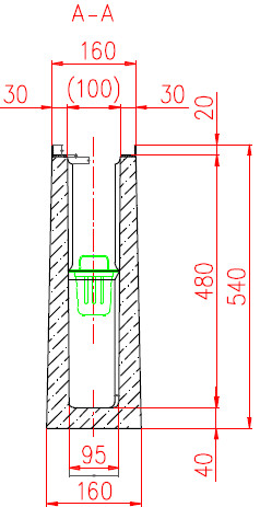 Схема с торца: пескоуловитель железобетонный DN100 H540