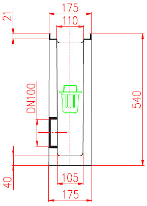 Схема с торца: пескоуловитель железобетонный DN110 H540