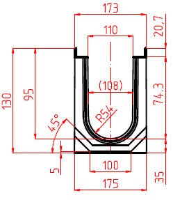 Чертеж сборного лотка DN110 H130 кл. E