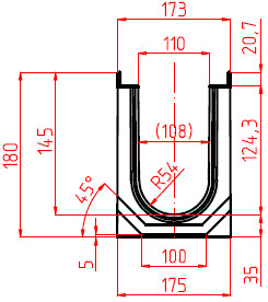 Чертеж сборного лотка DN110 H180 кл. E