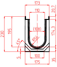 Чертеж сборного лотка DN110 H230кл. E