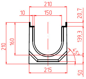 Чертеж сборного лотка DN150 H210 кл. E