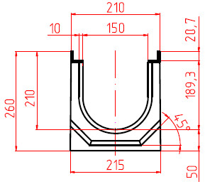 Чертеж сборного лотка DN150 H260 кл. E