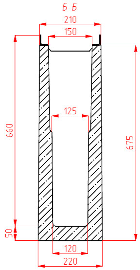 Схема с торца: пескоуловитель железобетонный DN150 H710