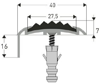 Чертеж: Угловая алюминиево-резиновая накладка на ступени 40 мм