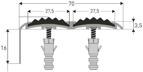 Чертеж: Угловая алюминиево-резиновая накладка на ступени 70 мм