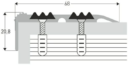 Чертеж: Угловая алюминиево-резиновая накладка на ступени 68 мм