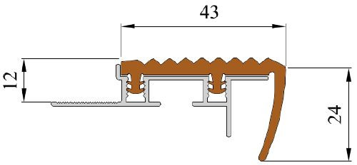 Чертеж: Алюминиево-резиновая закладная накладка на ступени 43 мм