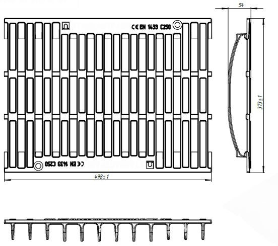 Схема: Чугунная решетка Basic DN300 щелевая ВЧ, кл. C250