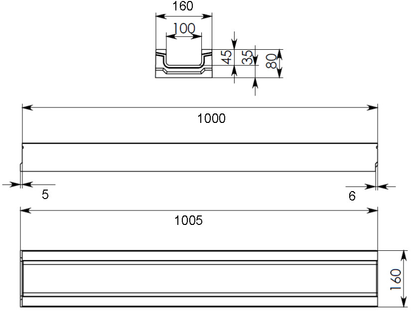 Чертеж бетонного лотка ЛВБ Plus 100 H80