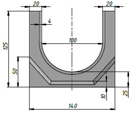 Чертеж бетонного лотка Standart 100 H125