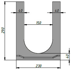 Чертеж бетонного лотка ЛВБ Standart 150 H290