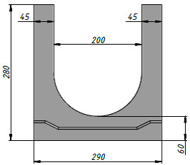 Чертеж бетонного лотка ЛВБ Standart DN200 H280