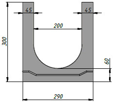 Чертеж бетонного лотка ЛВБ Standart DN200 H300